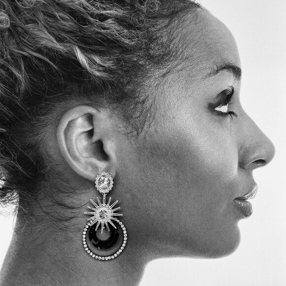 "Rene" NEW Multi-Tone Blue Glam Starburst Dangle Drop Statement Fashion Earrings - Picture 3 of 3